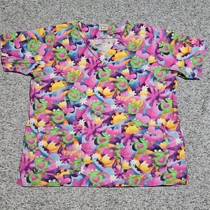 Cottonality Tie-Dye Frog & Heart Scrub Top | Fun Print | Estimated XL